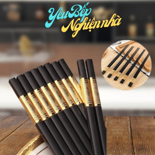 [HCM] Bộ 10 Đôi Đũa Mạ Vàng Hàn Quốc Nhựa Đen Nhật Cao Cấp Chống Trơn Chống Mốc Chịu Nhiệt