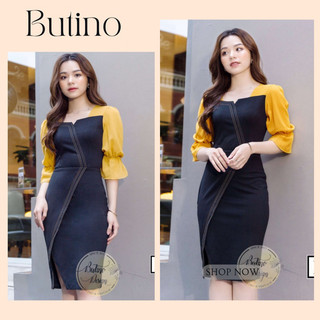 Đầm body b292 đen vàng a - váy body b292 a đen vàng thời trang nữ cao cấp hàng thiết kế butino shop