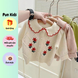Áo khoác len cardigan cho bé gái 2 màu trắng kem, hồng xinh xắn cho bé gái 10-25kg