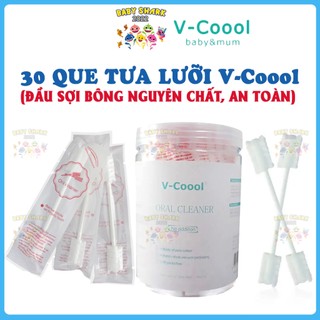 Que tưa lưỡi, rơ lưỡi V-Coool cao cấp dùng vệ sinh răng miệng cho bé hộp 30 que