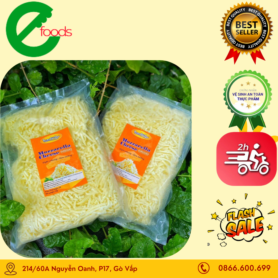 Pho Mai Bào Mozzarella Benstrella Pháp 1KG- Thơm Ngon Kéo Sợi Tốt