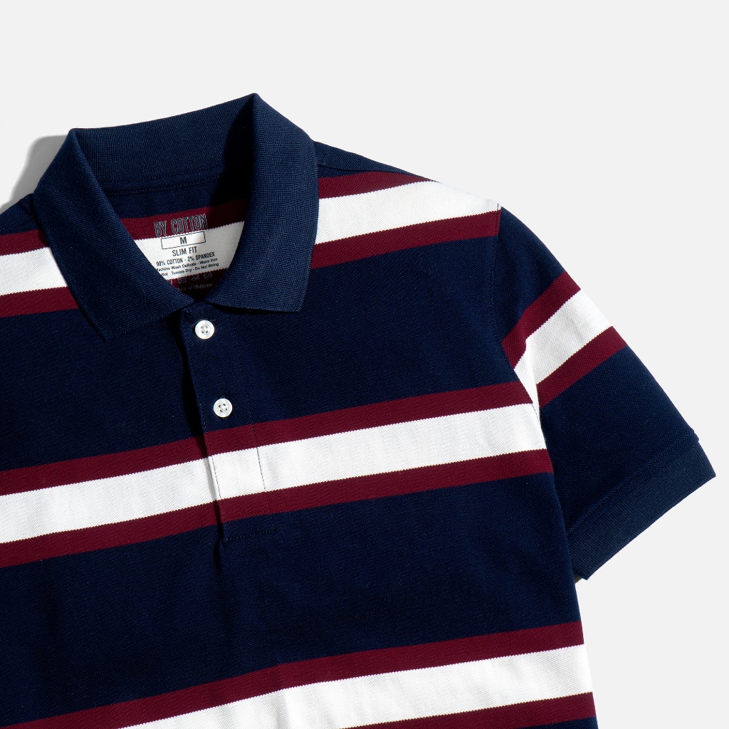 Áo Thun Nam Cao Cấp Polo Dệt Sọc Xanh Đen 1023 BY COTTON