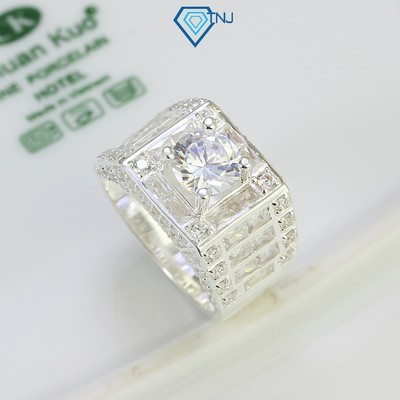 Nhẫn bạc nam đính đá sang trọng bản vuông NNA0438 - Trang Sức TNJ