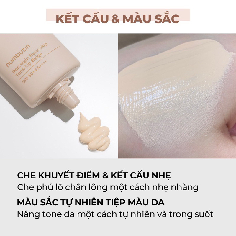 Kem Chống Nắng Nâng Tone Numbuzin No.3 Porcelain Base-skip Tone Up Beige 50ml
