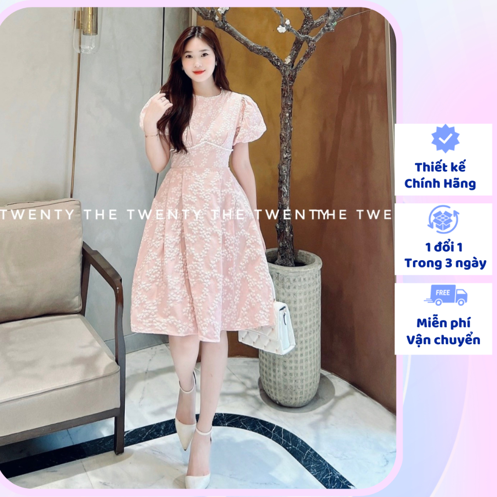 Váy Gấm Xốp Hoa Nổi Cổ Tròn The Twenty Chất Xốp Hoa Nổi, Váy Thiết Kế Phù Hợp Đi Làm Đi Chơi T150.