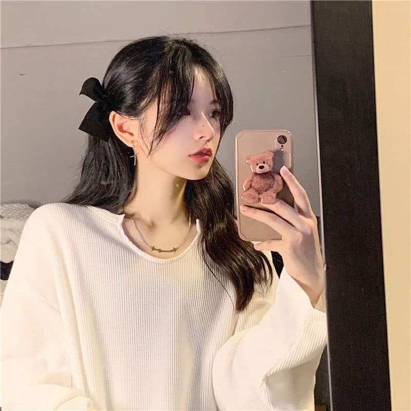 Áo len xốp thụng hót trend Áo basic màu dễ phối đồ Ulzzang