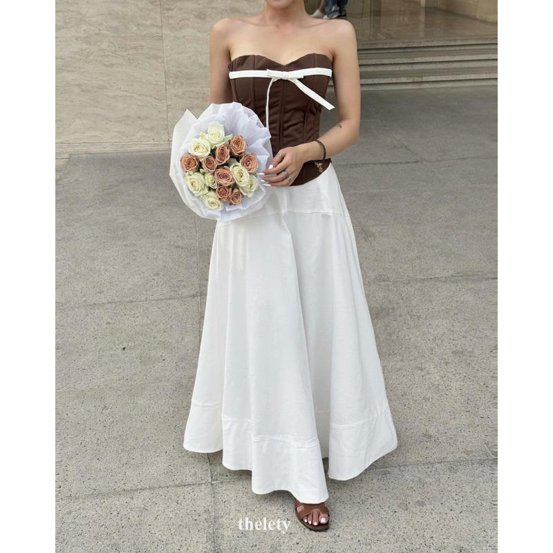 Áo Corset Rút Dây Thắt Nơ Màu Nâu MIMI CORSET BROWNIE | 𝐭𝐡𝐞𝐥𝐞𝐭𝐲