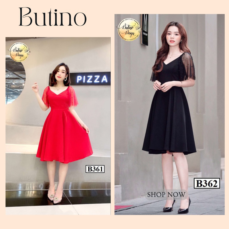 Đầm xoè B360 Đen - Váy xoè B360 Đen hàng thiết kế cao cấp BUTINO SHOP