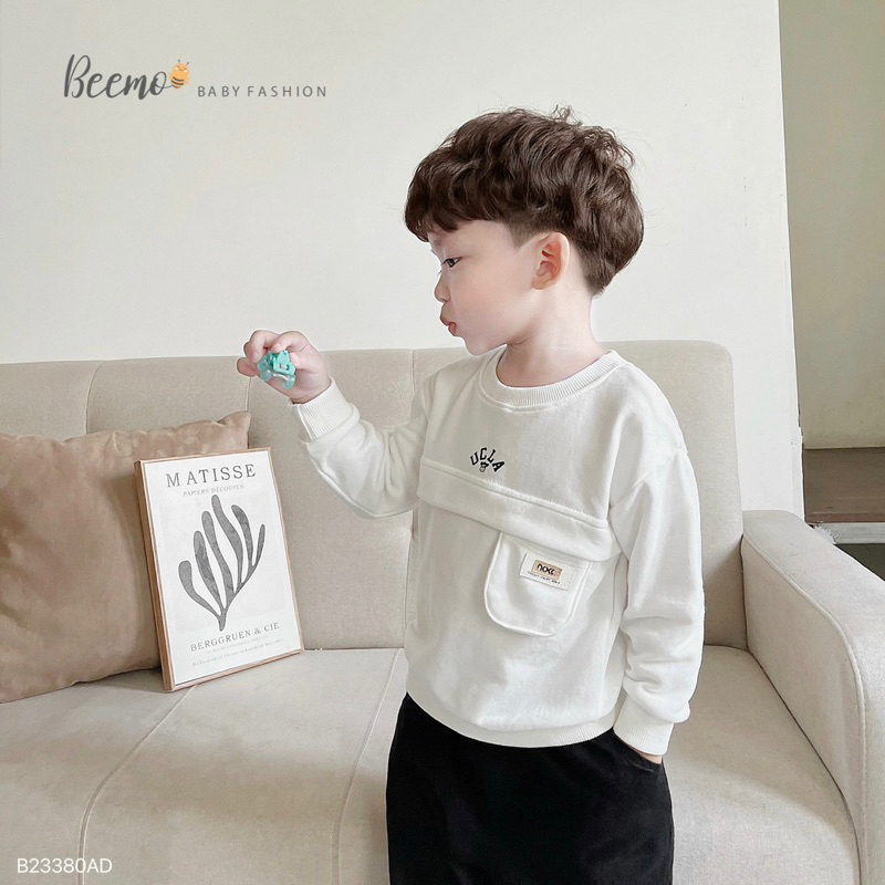 ÁO SWEATER THÂN PHỐI TÚI NGỰC TAG DA CHO BÉ