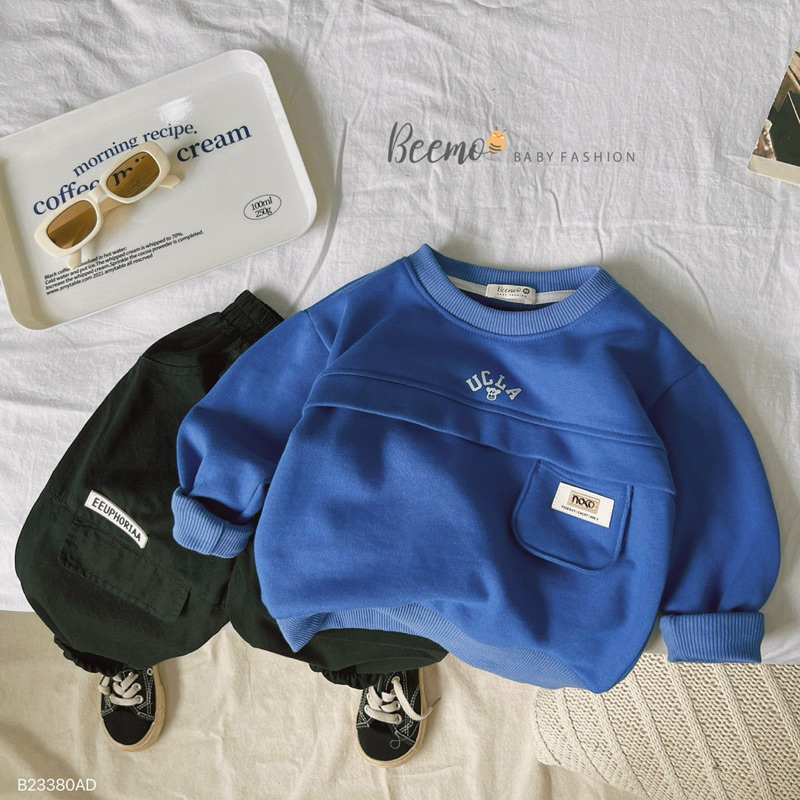 ÁO SWEATER THÂN PHỐI TÚI NGỰC TAG DA CHO BÉ