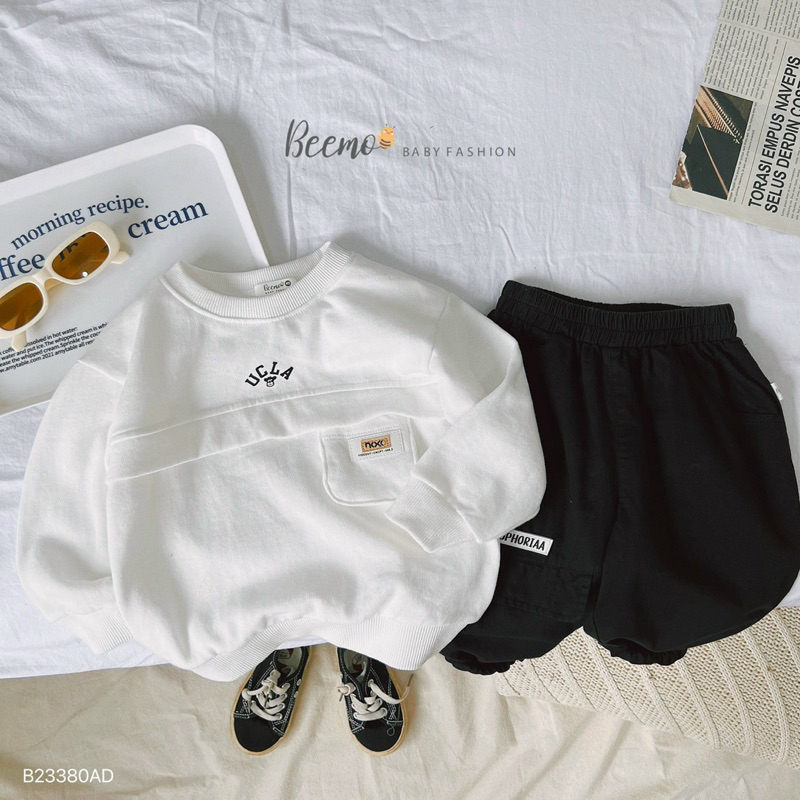 ÁO SWEATER THÂN PHỐI TÚI NGỰC TAG DA CHO BÉ