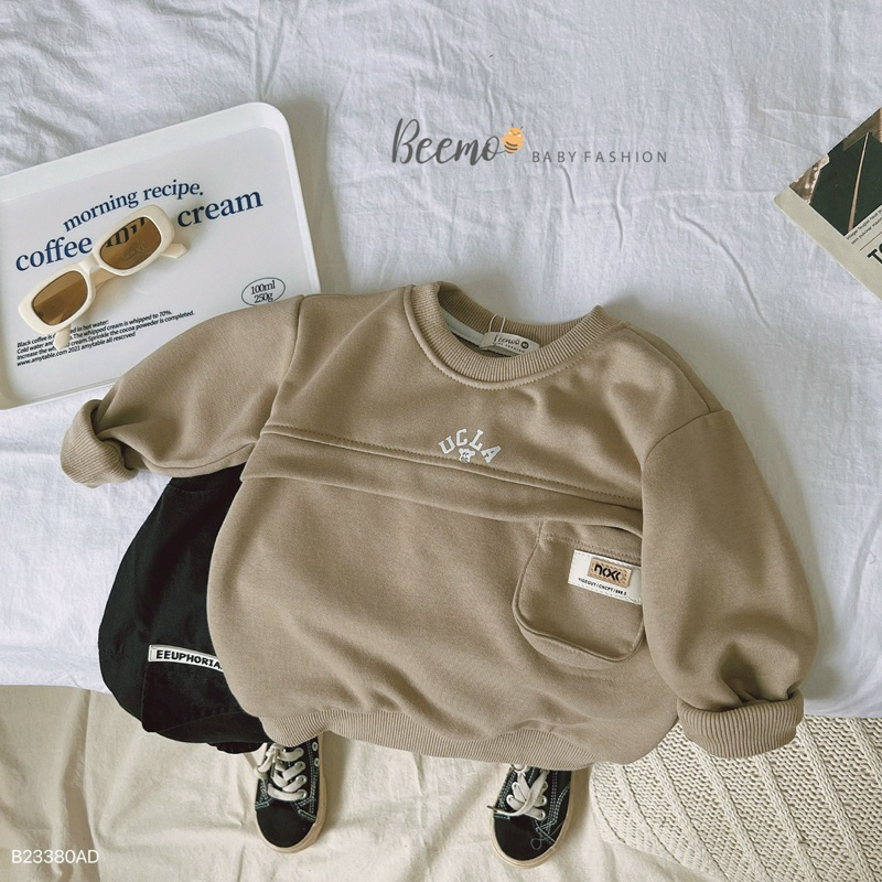 ÁO SWEATER THÂN PHỐI TÚI NGỰC TAG DA CHO BÉ