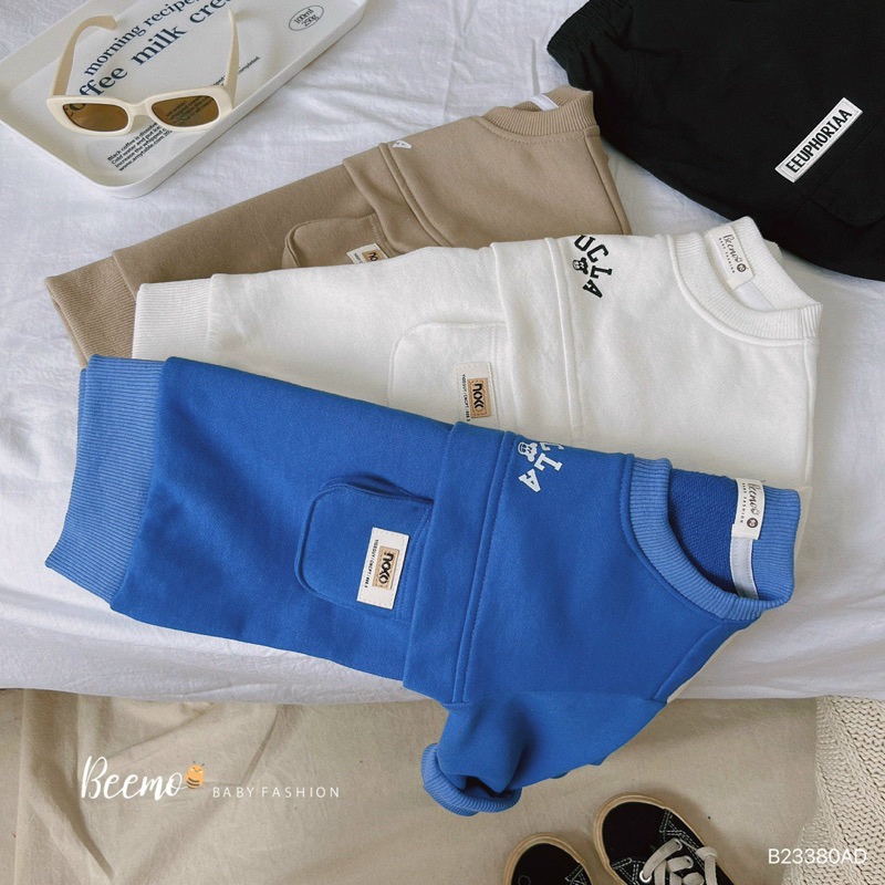 ÁO SWEATER THÂN PHỐI TÚI NGỰC TAG DA CHO BÉ