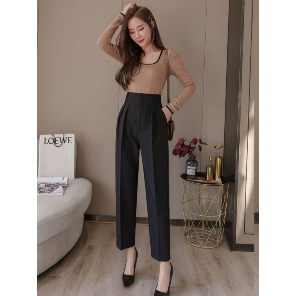 📞FREESHIP💥 Quần Baggy 3 Cúc Cạp Cao 7 Phân Chất Tuyết Mưa Dày Dặn Thoáng Khí Co Giãn Nhẹ Không Nhăn Không Phai Màu