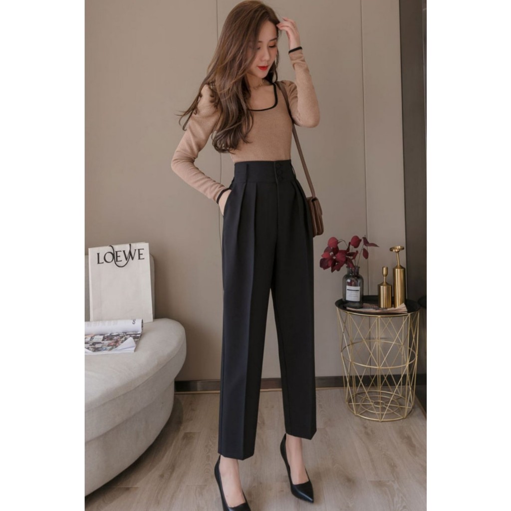 📞FREESHIP💥 Quần Baggy 3 Cúc Cạp Cao 7 Phân Chất Tuyết Mưa Dày Dặn Thoáng Khí Co Giãn Nhẹ Không Nhăn Không Phai Màu