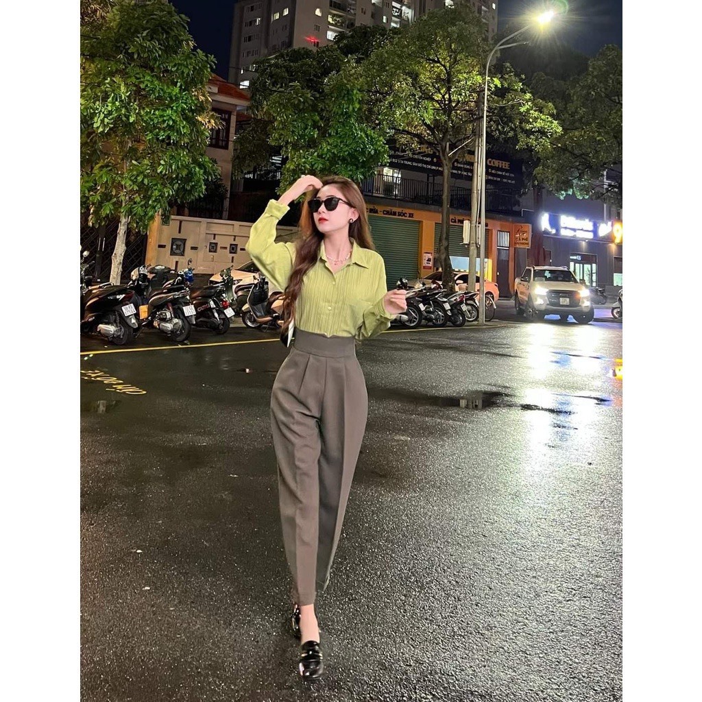 Quần Dài Nữ Cạp V Cao 6 Phân Túi 2 Bên Tiện Lợi, Quần Baggy Vải Tuyết Mưa Dày Mịn Co Giãn Nhẹ , Không Nhăn H05