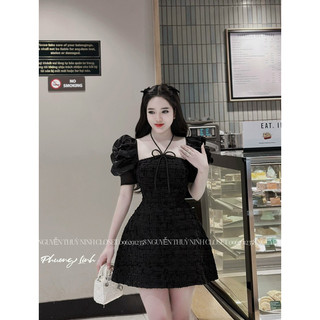 Váy dạ tay phối tơ bồng ,nơ dây cổ ạ