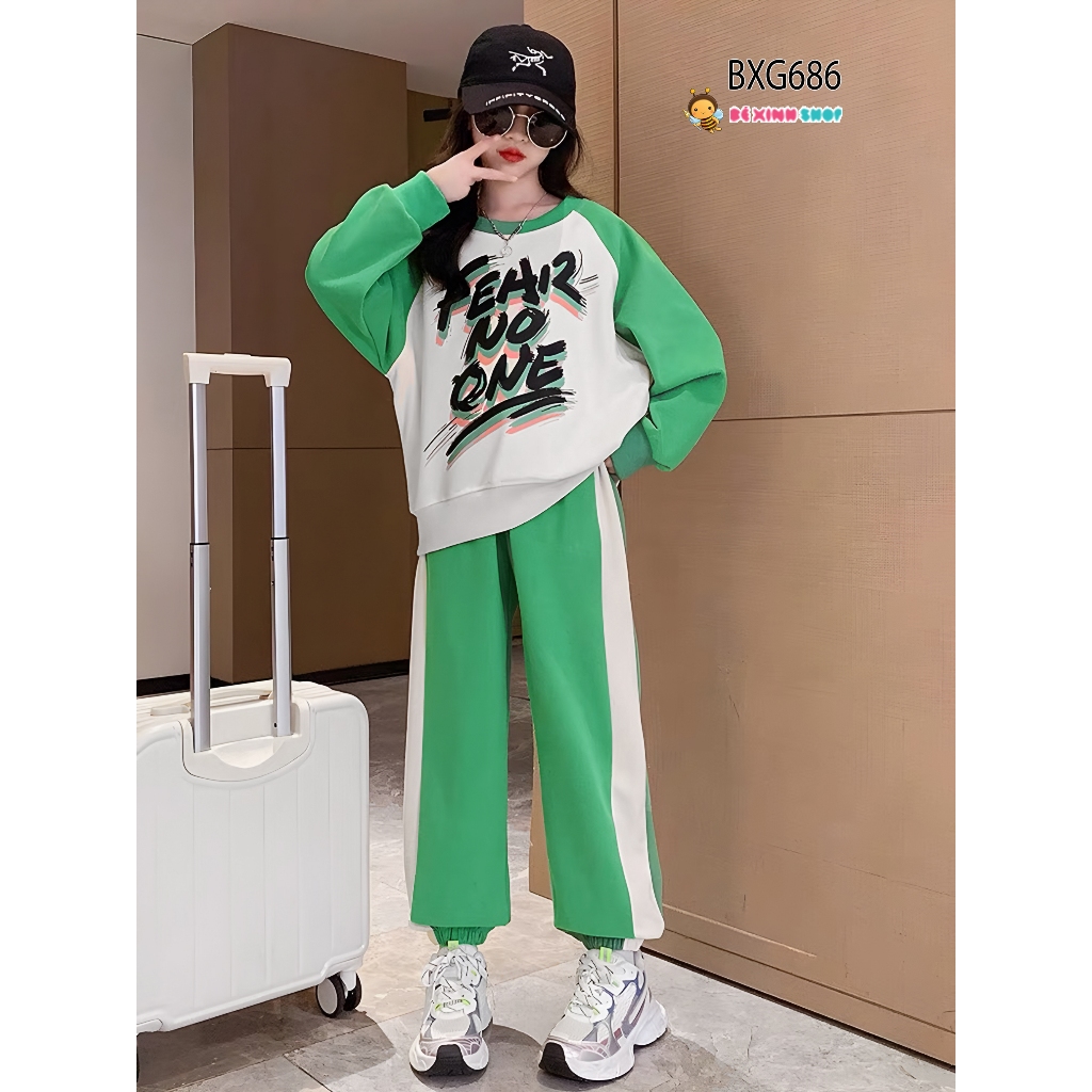 Bộ Thu Đông Áo Dài Tay Raplang Quần Jogger Thể Thao NOFEAR Dễ Thương Cho Bé Trai & Bé Gái BXG685