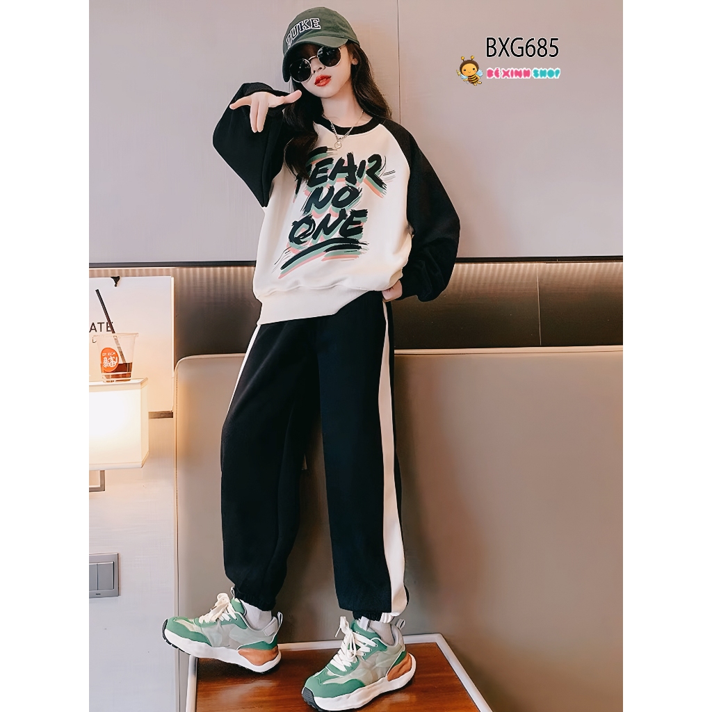 Bộ Thu Đông Áo Dài Tay Raplang Quần Jogger Thể Thao NOFEAR Dễ Thương Cho Bé Trai & Bé Gái BXG685