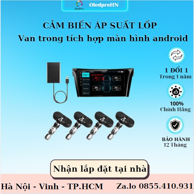Cảm Biến Áp Suất Lốp Tích Hợp Màn Android Van Trong Cắm USB TPMS 2022 Bảo Hành 12 tháng
