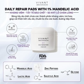   DATE T06 2026 - HÀNG CTY  Toner trẻ hóa da Vivant Skincare Daily Repair Pads 60pads 