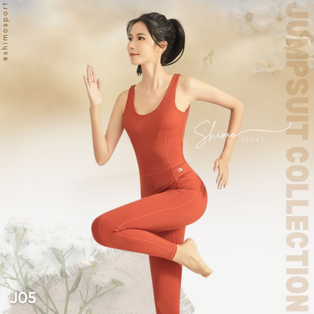 Jumpsuit nữ J05 hàng Quảng Châu cao cấp MÀU ĐỎ GẠCH 2023 vải co giãn 4 chiều, chuyên tập Gym Yoga