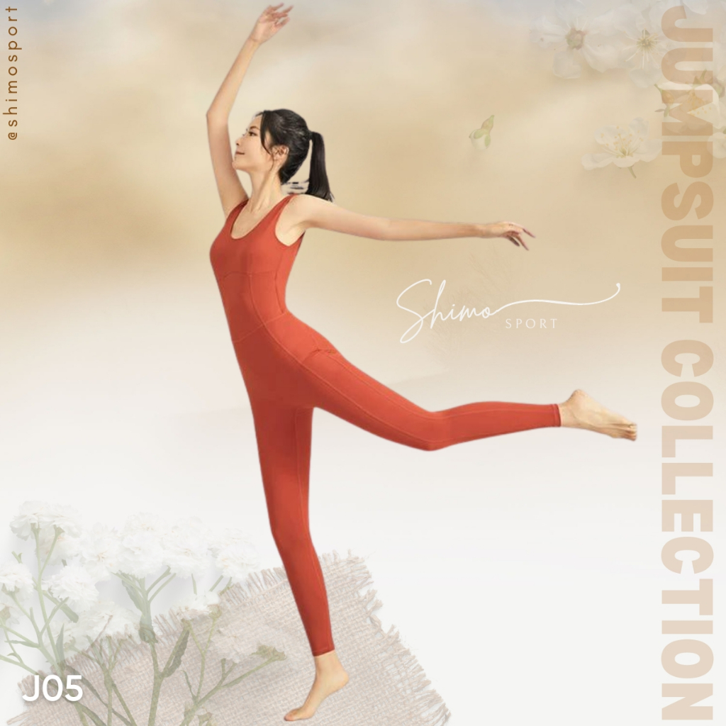 Jumpsuit nữ J05 hàng Quảng Châu cao cấp MÀU ĐỎ GẠCH 2023 vải co giãn 4 chiều, chuyên tập Gym Yoga