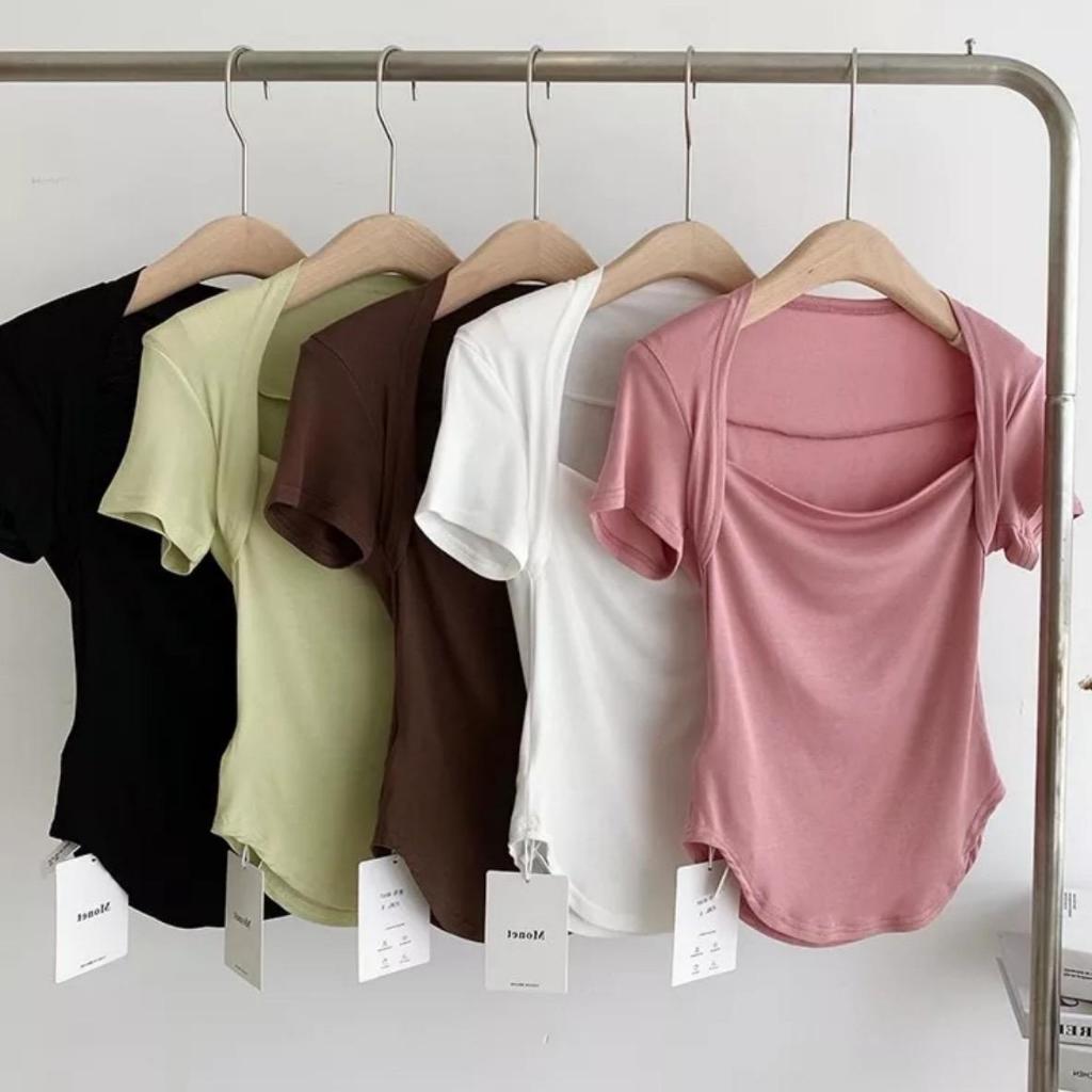 Áo Thun Nữ Bigsize Áo Thun Tay Ngắn Cổ Vuông Kiểu Siêu Đẹpppp Chất Thun Tăm Hàn