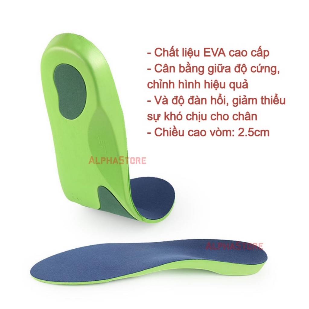 Lót Chân Bẹt Chất Liệu EVA Cao Cấp - Vòm 2.5cm - Lót Giày Chuẩn Y Khoa Chỉnh Hình Bàn Chân Phẳng