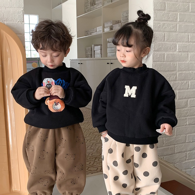 Áo Nỉ Bông dài tay thu đông in hình M cho bé trai bé gái