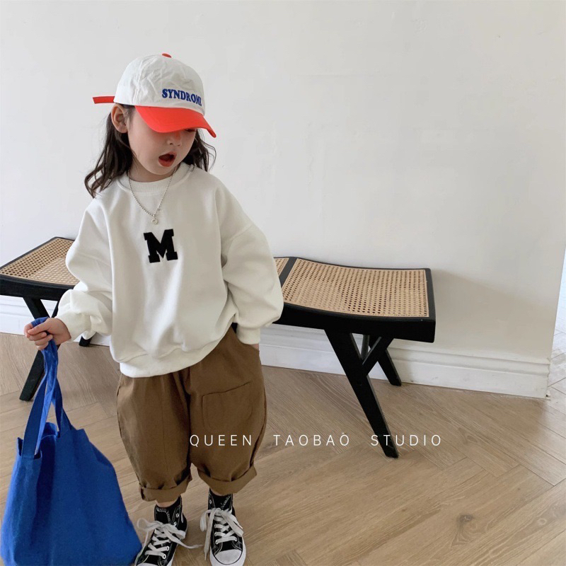 Áo Nỉ Bông dài tay thu đông in hình M cho bé trai bé gái