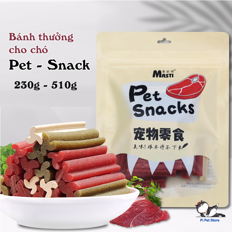 Đồ ăn vặt cho chó Pet Snack hình que gói 230g - 510g, Bánh thưởng cho chó Pet Snack thanh que