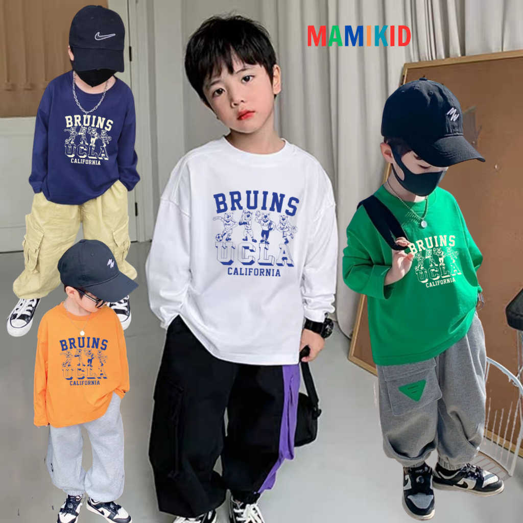 Áo Tay Dài Cho Bé Trai, 10-40KG Áo Phông Cho Bé, Áo Thu Đông Hình Bru California