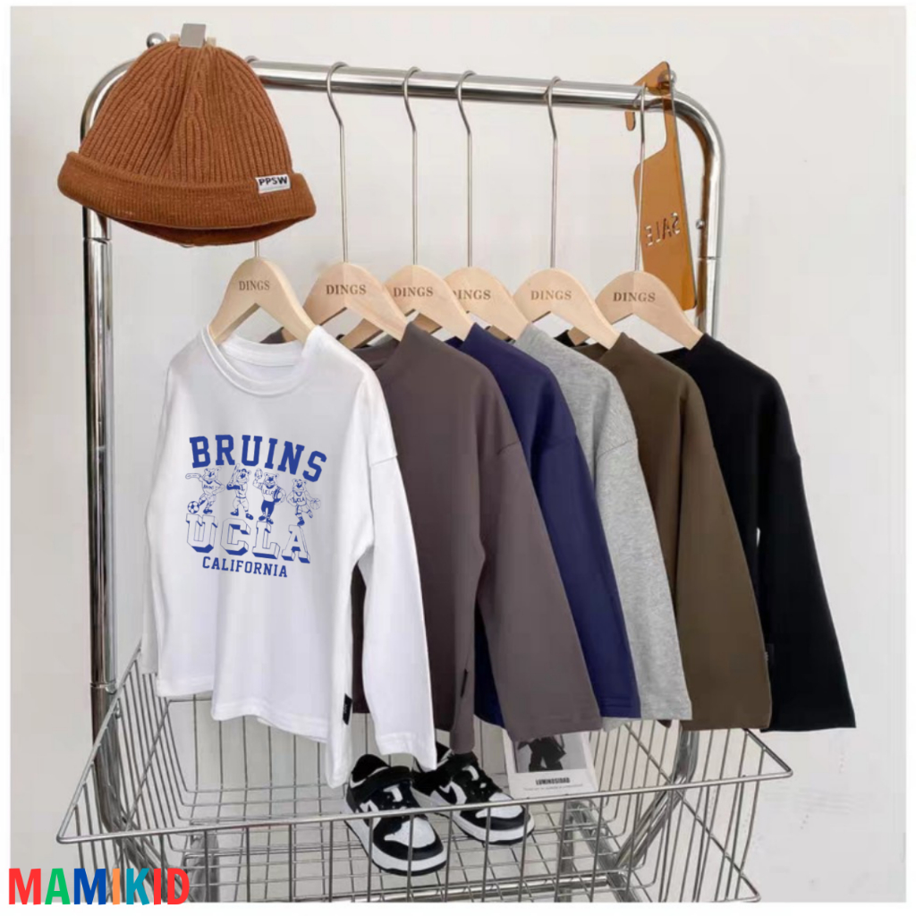 Áo Tay Dài Cho Bé Trai, 10-40KG Áo Phông Cho Bé, Áo Thu Đông Hình Bru California