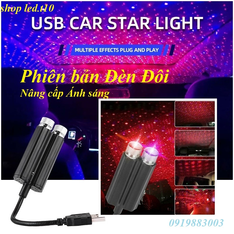 Phiên bản đôi nâng cấp siêu sáng - USB chiếu sao hai màu bầu trời sao cực đẹp, trang trí nội thất ô tô