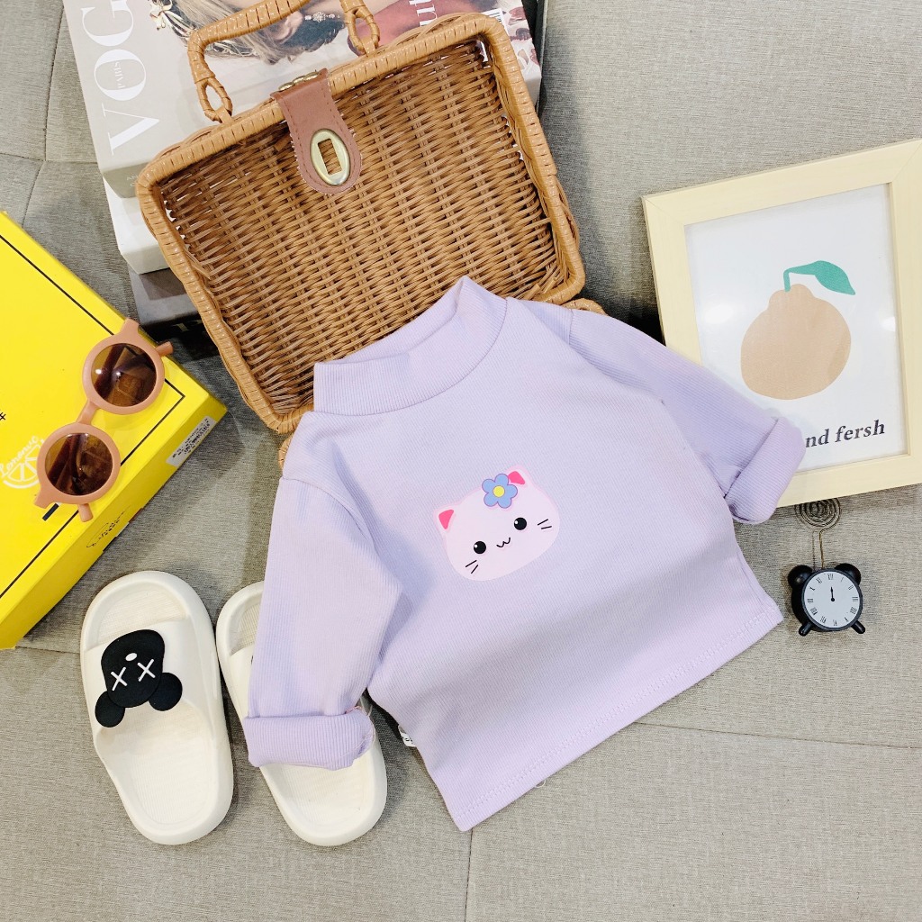 Áo giữ nhiệt cổ cao 3 phân cho bé gái, áo thu đông chất len tăm cho bé gái từ 7-19kg