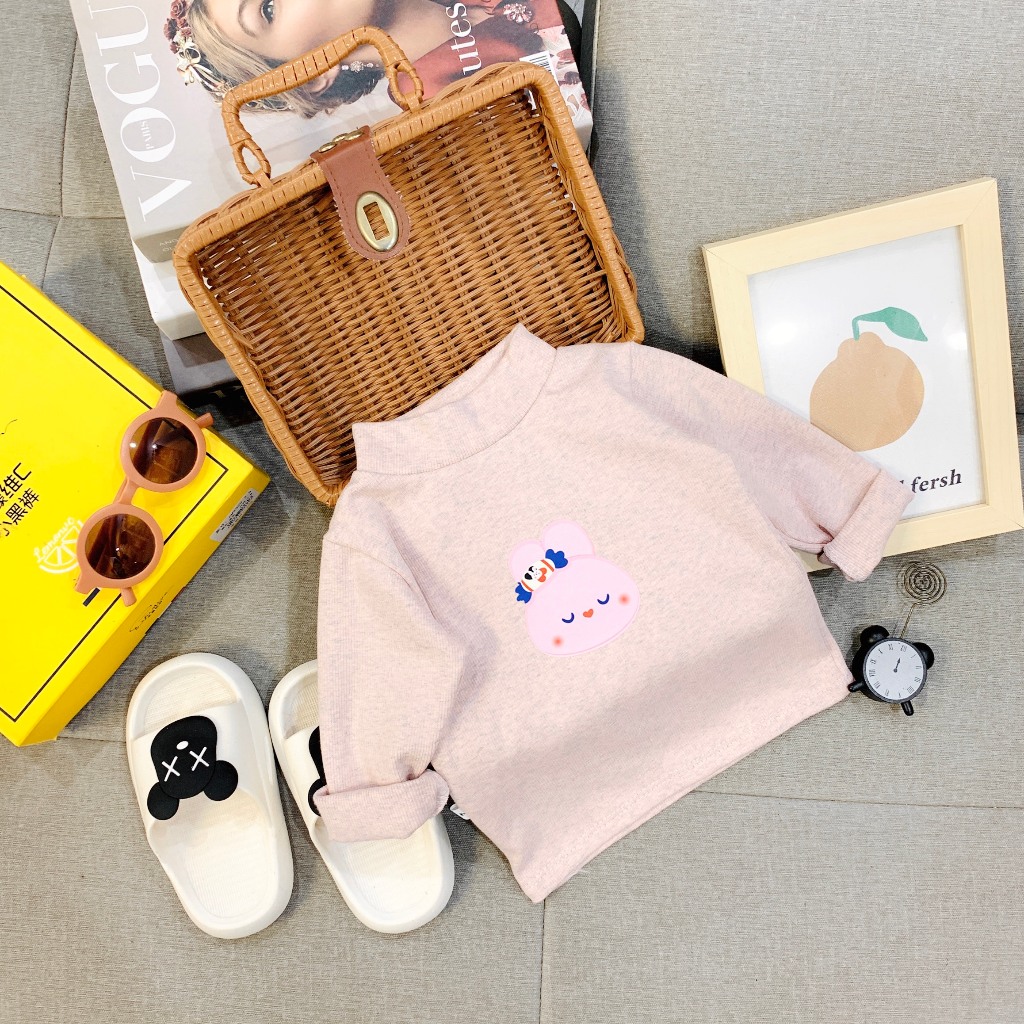 Áo giữ nhiệt cổ cao 3 phân cho bé gái, áo thu đông chất len tăm cho bé gái từ 7-19kg