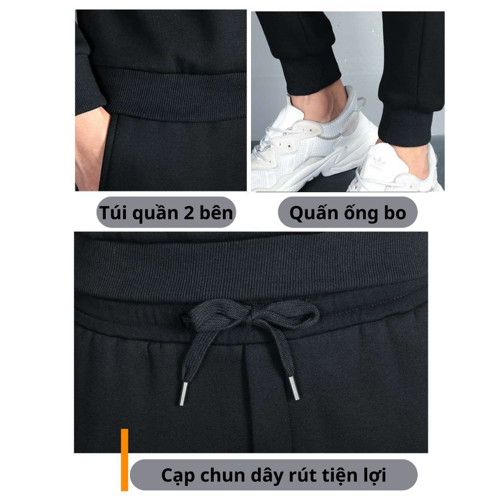 Bộ thể thao nam dài tay chất Poly 2 da dày dặn mặc nhà chơi thể thao THE1975 Logo thêu