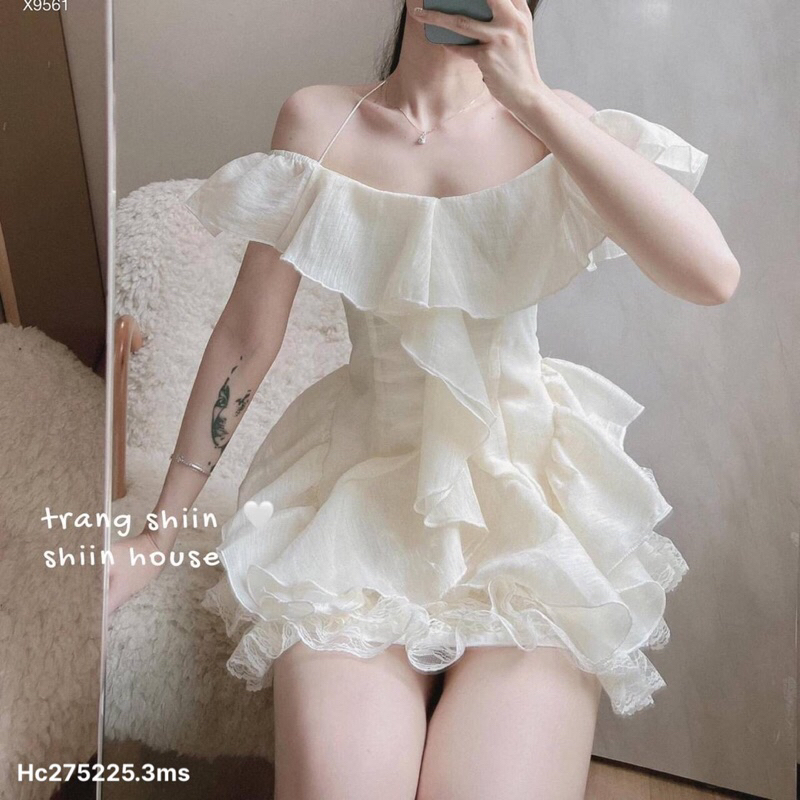 Hc15-SET 2S NUDE RỚT VAI BÈO  + CHÂN VÁY TẦNG