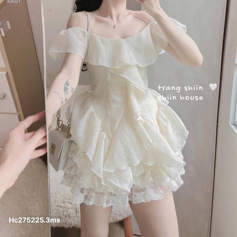 Hc15-SET 2S NUDE RỚT VAI BÈO  + CHÂN VÁY TẦNG