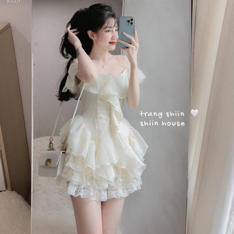 Hc15-SET 2S NUDE RỚT VAI BÈO  + CHÂN VÁY TẦNG