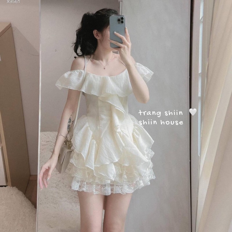 Hc15-SET 2S NUDE RỚT VAI BÈO  + CHÂN VÁY TẦNG