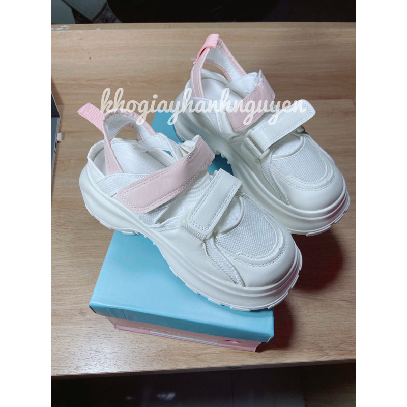 Giày thể thao nữ quai dán phối lưới đế cao 6cm