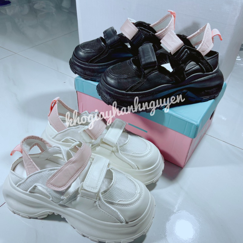 Giày thể thao nữ quai dán phối lưới đế cao 6cm
