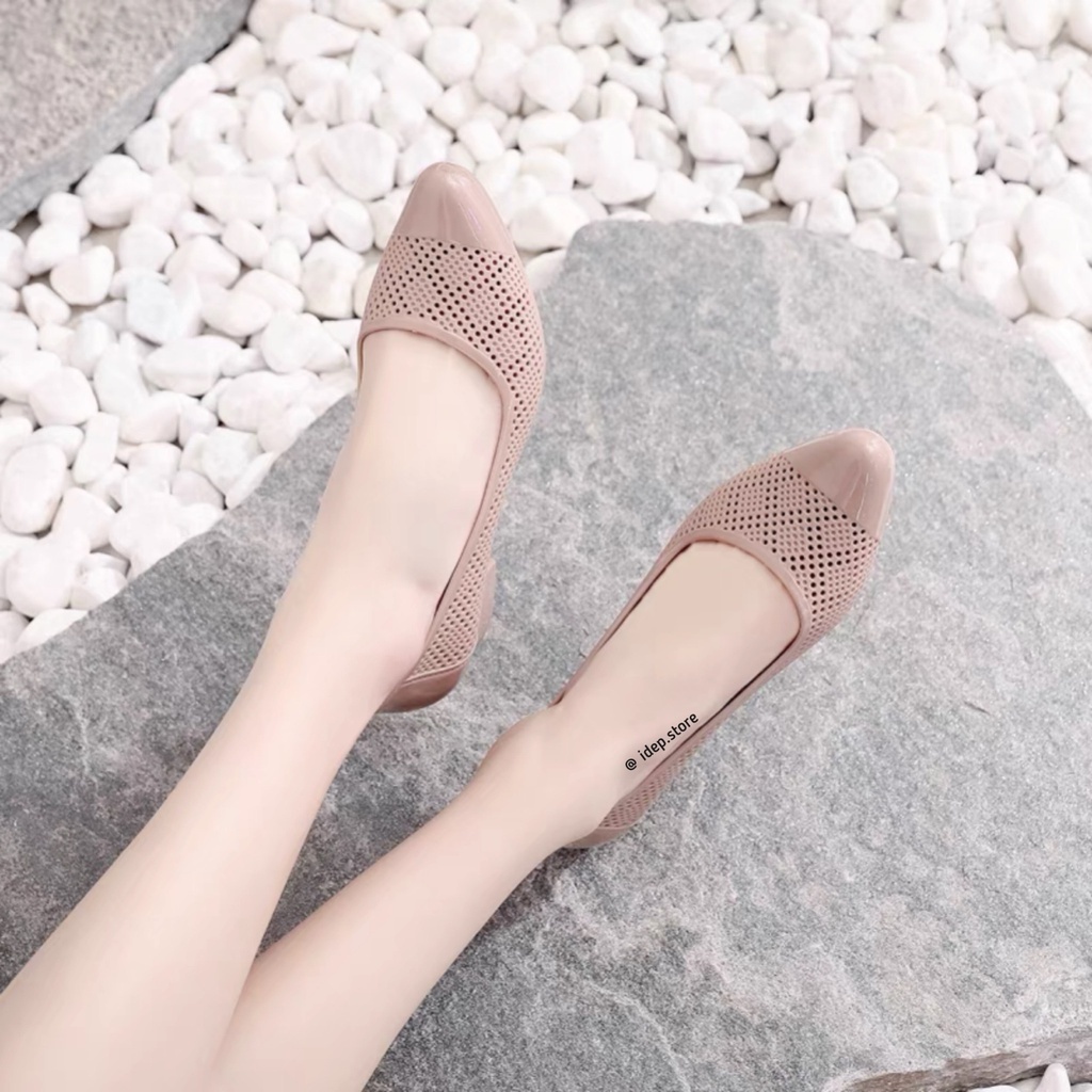 Giày Nhựa Lỗ Thoáng Khí * Giày Búp Bê *  Giày Đi Mưa *, Văn Phòng Cao 3cm  HP201