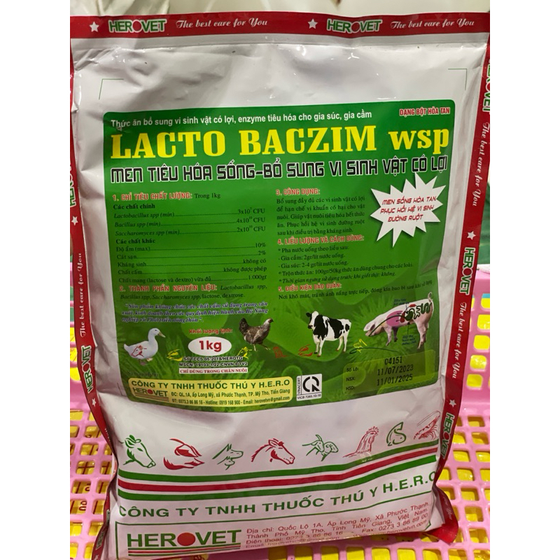 Lacto Baczim gói 1kg men tiêu hoá sống gia súc, gia cầm