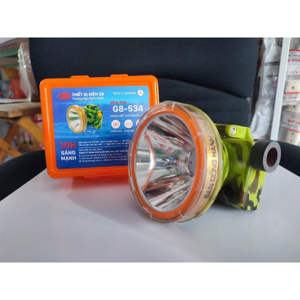 Đèn pin đội đầu chống nước, 10h sáng mạnh G8-534, ánh sáng vàng Nhựa chất lượng cao