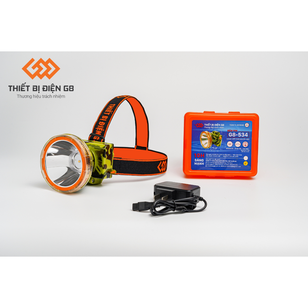 Đèn pin đội đầu chống nước, 10h sáng mạnh G8-534, ánh sáng vàng Nhựa chất lượng cao
