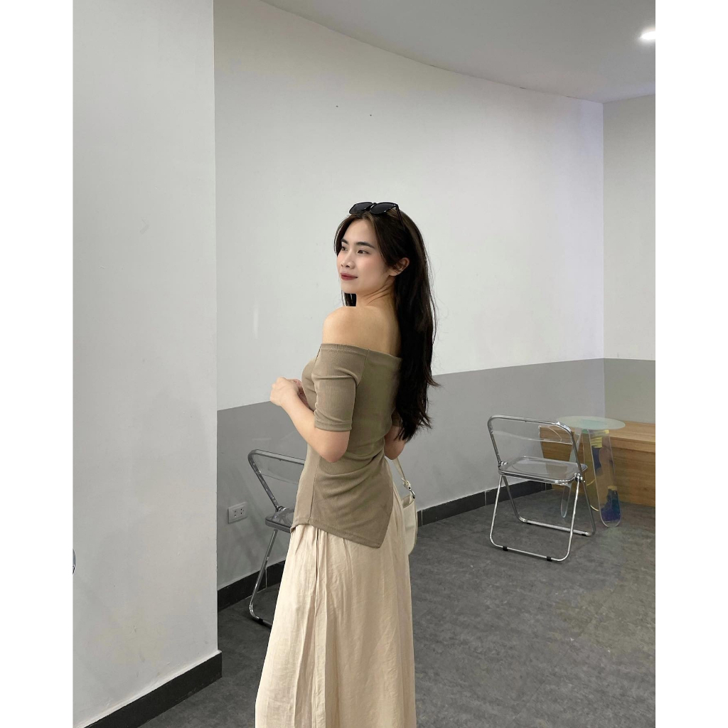 Áo thun trễ vai vạt nhọn chéo, áo nữ chất thun hàn dày dặn phong cách Hàn Quốc siêu xinh mã HA93 HMStyle