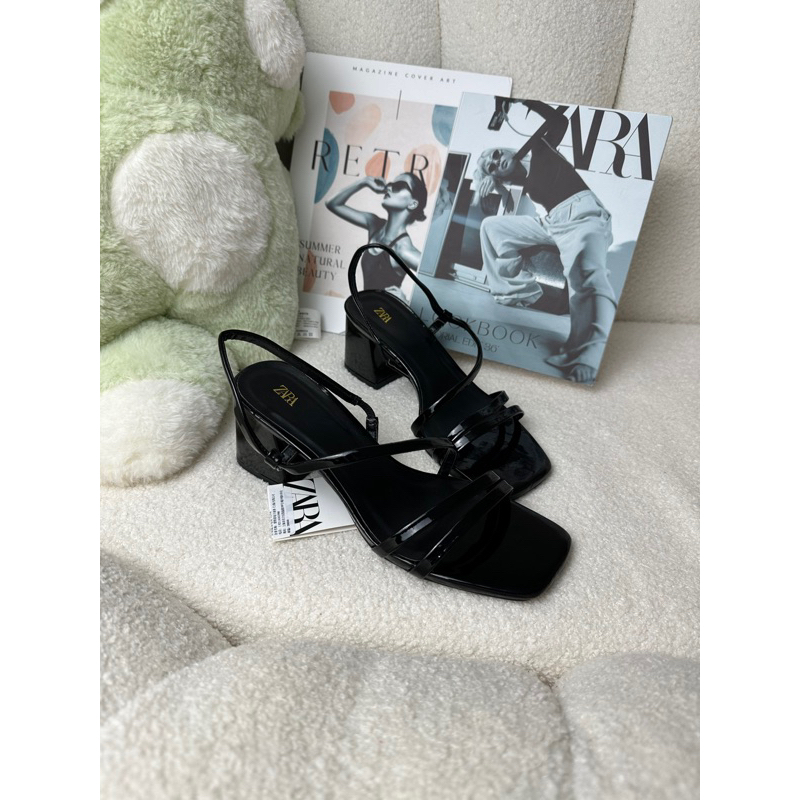 Giày sandal cao gót Z.R mũi vuông đế trụ cao 5cm quai mảnh chéo phong cách nữ tính sang chảnh mới 2023 fullbox